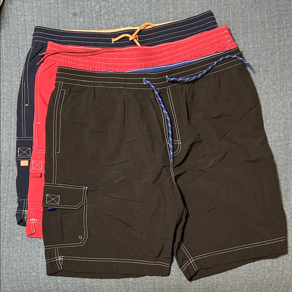 Men's Swim Shorts - Black, Red, Navy